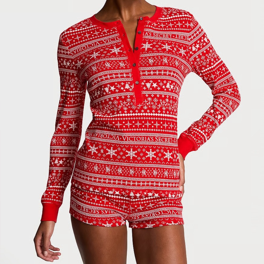 Victoria's Secret Red Christmas Thermal Short Pajamas Set XXL